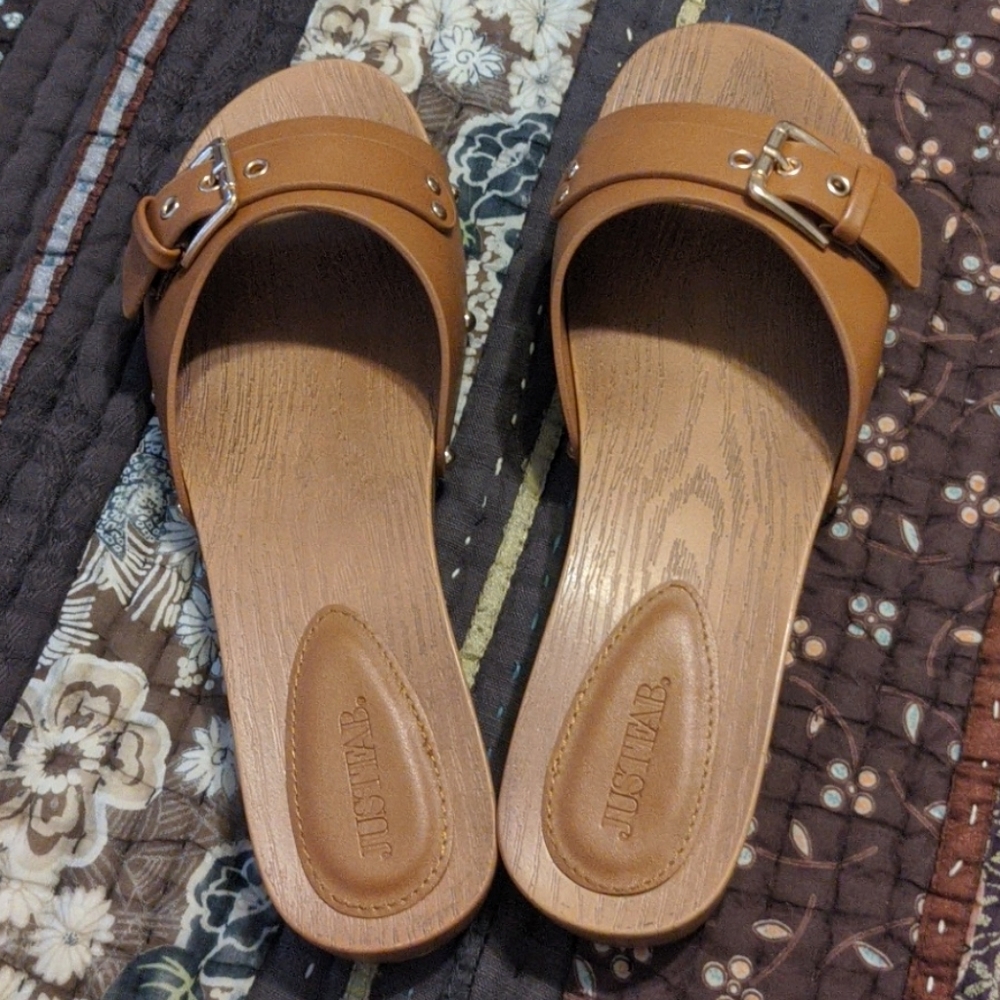 Cognac Brown Slip On Sandals